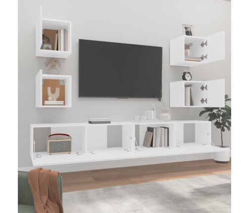 Set de muebles para TV 6 piezas madera contrachapada blanco