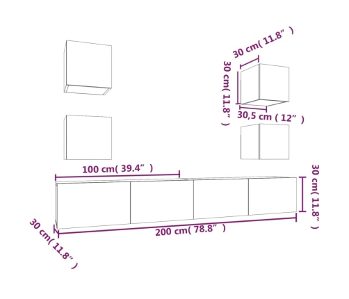 Set de muebles para TV 6 piezas madera contrachapada blanco