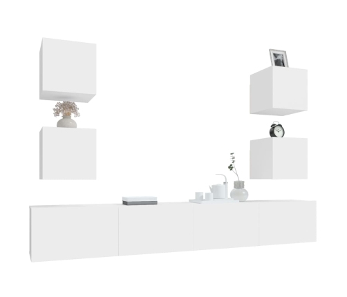 Set de muebles para TV 6 piezas madera contrachapada blanco