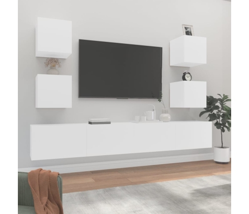 Set de muebles para TV 6 piezas madera contrachapada blanco