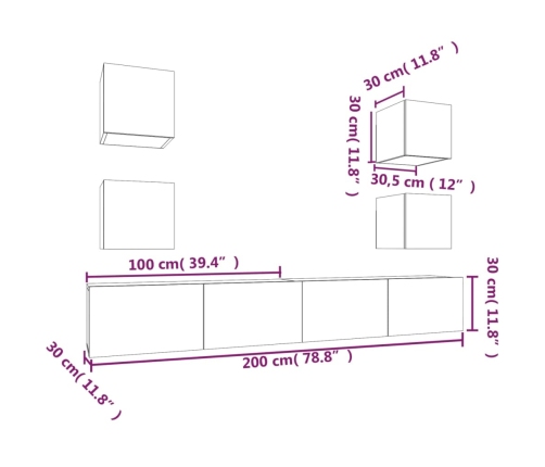 vidaXL Set de muebles para TV 6 piezas madera contrachapada negro