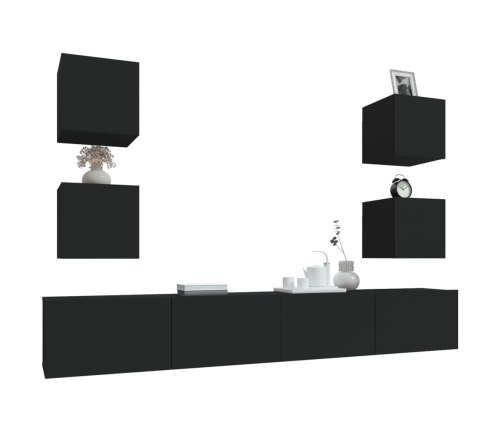 vidaXL Set de muebles para TV 6 piezas madera contrachapada negro