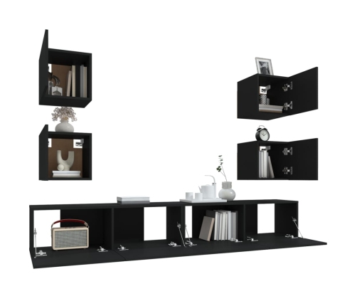 vidaXL Set de muebles para TV 6 piezas madera contrachapada negro