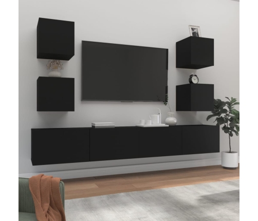 vidaXL Set de muebles para TV 6 piezas madera contrachapada negro