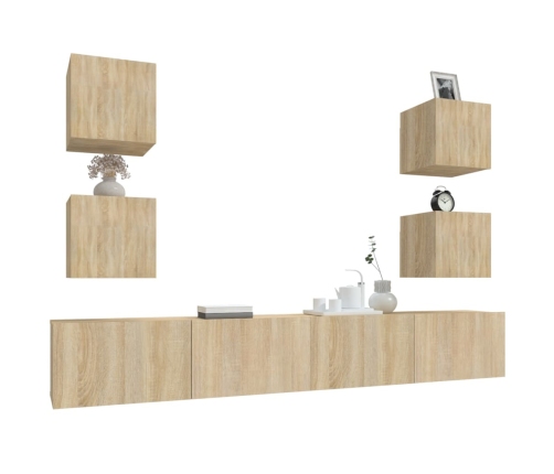 Set de muebles para TV 6 pzas madera contrachapada roble sonoma