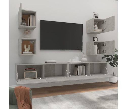 Set de muebles de TV 6 pzas madera contrachapada gris hormigón