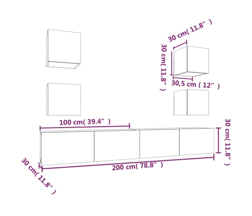 Set de muebles de TV 6 pzas madera contrachapada gris hormigón