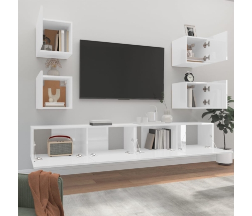 Set de muebles de TV 6 pzas madera contrachapada blanco brillo