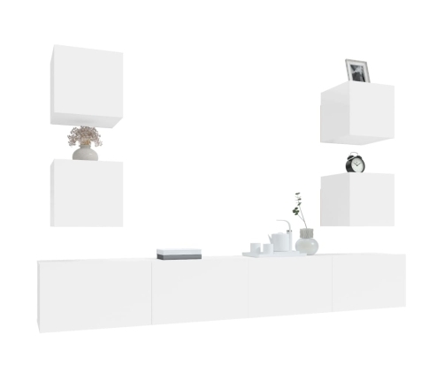 Set de muebles de TV 6 pzas madera contrachapada blanco brillo