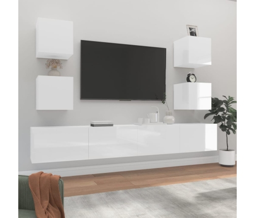 Set de muebles de TV 6 pzas madera contrachapada blanco brillo