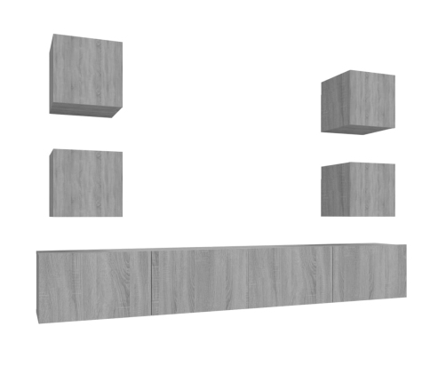 Set de muebles para TV 6 pzas madera contrachapada gris Sonoma