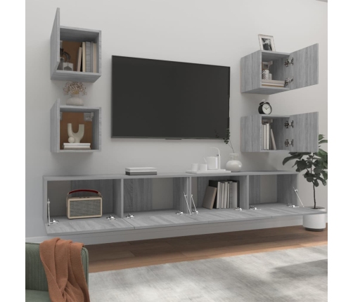 Set de muebles para TV 6 pzas madera contrachapada gris Sonoma