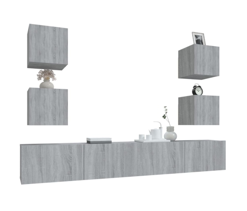 Set de muebles para TV 6 pzas madera contrachapada gris Sonoma