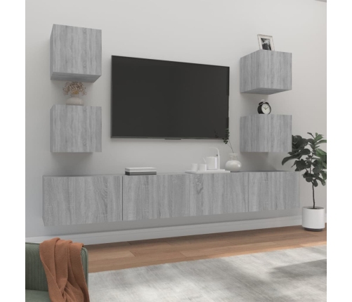 Set de muebles para TV 6 pzas madera contrachapada gris Sonoma