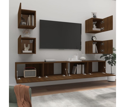 Set de muebles para TV 6 pzas madera contrachapada roble marrón