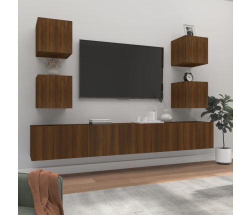 Set de muebles para TV 6 pzas madera contrachapada roble marrón