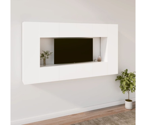 Set de muebles para TV 8 piezas madera contrachapada blanco