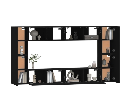 Set de muebles para TV 8 piezas madera contrachapada negro