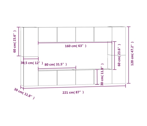 Set de muebles para TV 8 pzas madera contrachapada roble Sonoma