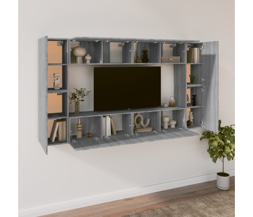 Set de muebles para TV 8 pzas madera contrachapada gris Sonoma