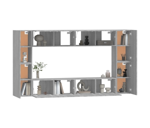 Set de muebles para TV 8 pzas madera contrachapada gris Sonoma