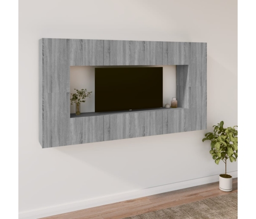 Set de muebles para TV 8 pzas madera contrachapada gris Sonoma