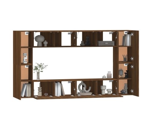 Set de muebles para TV 8 pzas madera contrachapada roble marrón