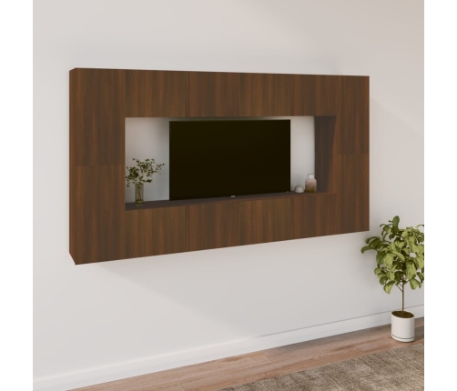 Set de muebles para TV 8 pzas madera contrachapada roble marrón