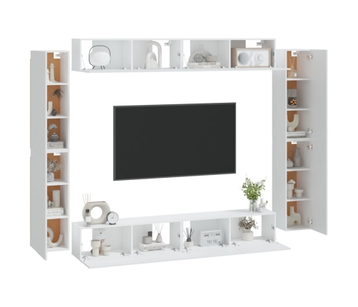 Set de muebles para TV 8 piezas madera contrachapada blanco