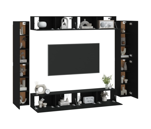 Set de muebles para TV 8 piezas madera contrachapada negro