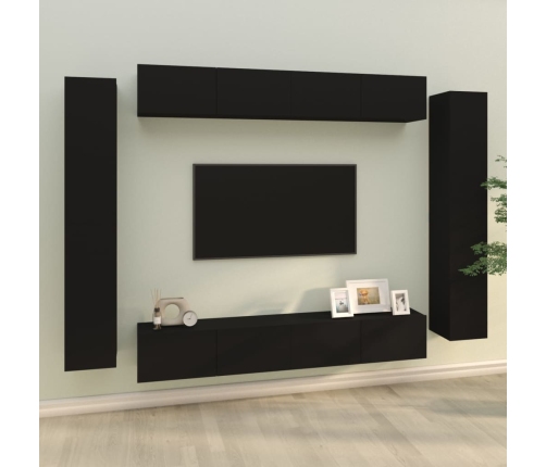 Set de muebles para TV 8 piezas madera contrachapada negro