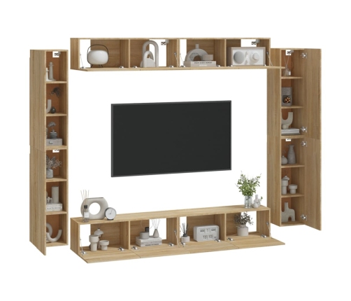 Set de muebles para TV 8 pzas madera contrachapada roble Sonoma