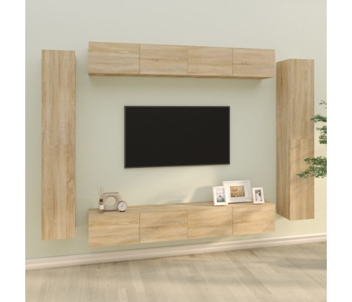 Set de muebles para TV 8 pzas madera contrachapada roble Sonoma