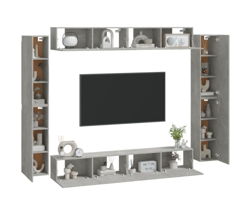 Set de muebles de TV 8 pzas madera contrachapada gris hormigón