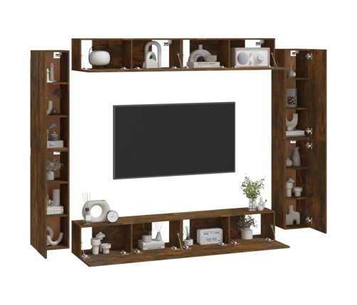 Set de muebles de TV 8 pzas madera contrachapada roble ahumado