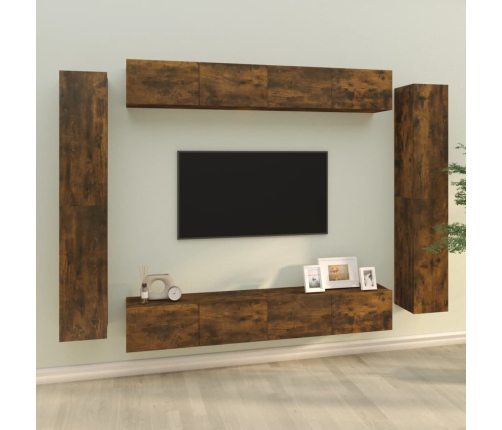 Set de muebles de TV 8 pzas madera contrachapada roble ahumado