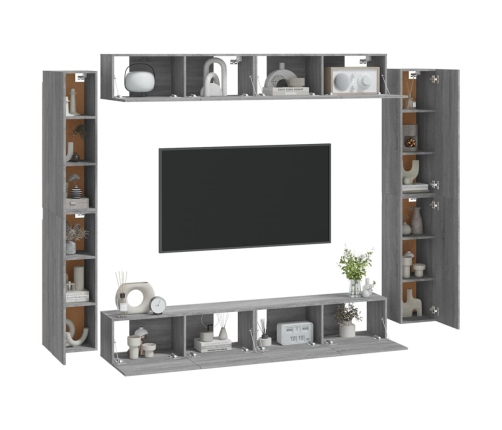 Set de muebles para TV 8 pzas madera contrachapada gris Sonoma