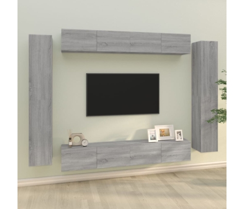 Set de muebles para TV 8 pzas madera contrachapada gris Sonoma