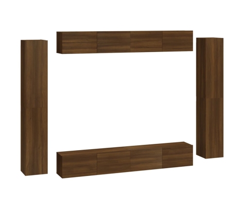 Set de muebles para TV 8 pzas madera contrachapada roble marrón