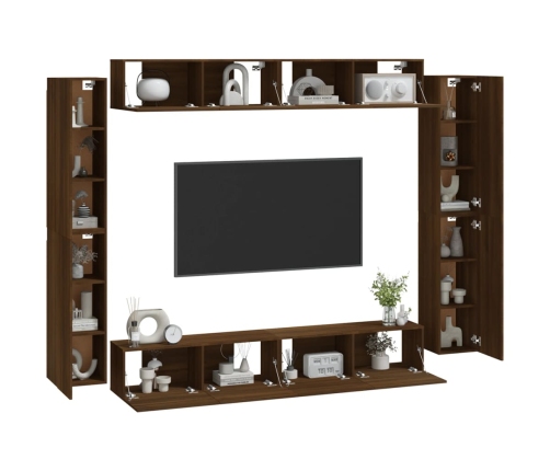 Set de muebles para TV 8 pzas madera contrachapada roble marrón