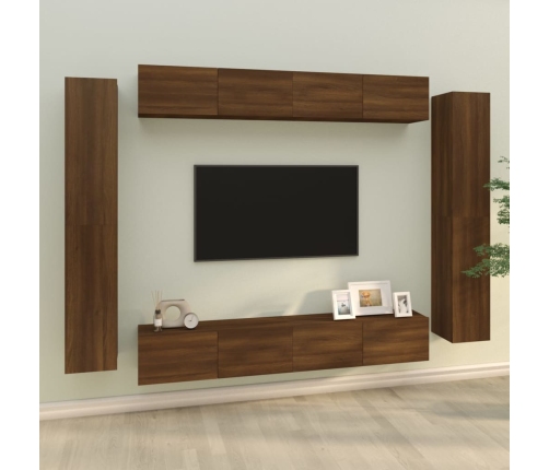 Set de muebles para TV 8 pzas madera contrachapada roble marrón