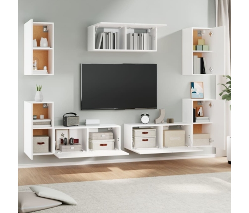 Set de muebles para TV 7 piezas madera contrachapada blanco