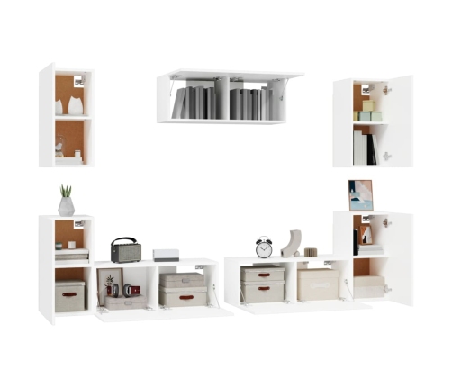 Set de muebles para TV 7 piezas madera contrachapada blanco