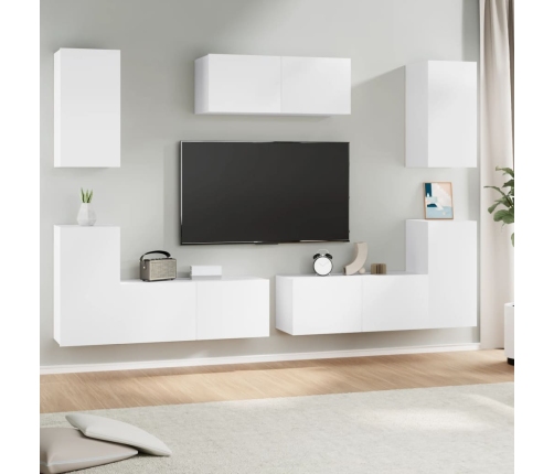 Set de muebles para TV 7 piezas madera contrachapada blanco