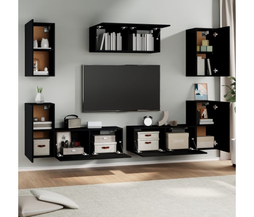 Set de muebles para TV 7 piezas madera contrachapada negro