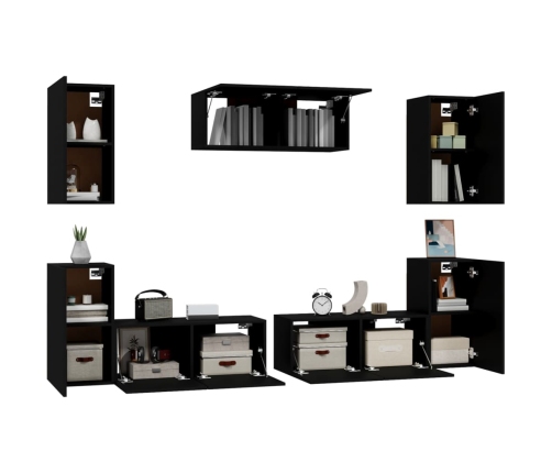 Set de muebles para TV 7 piezas madera contrachapada negro