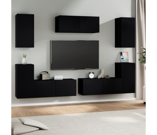 Set de muebles para TV 7 piezas madera contrachapada negro