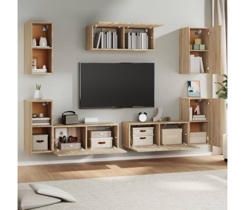 Set de muebles para TV 7 pzas madera contrachapada roble Sonoma