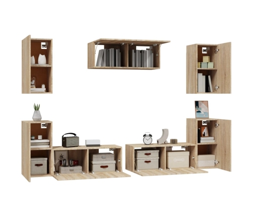 Set de muebles para TV 7 pzas madera contrachapada roble Sonoma