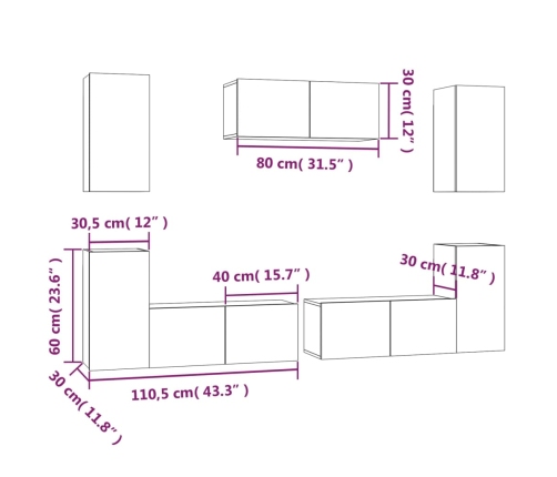 Set de muebles para TV 7 pzas madera contrachapada roble Sonoma